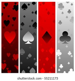 Four Banners With Heart Spade Diamond And Club Elements