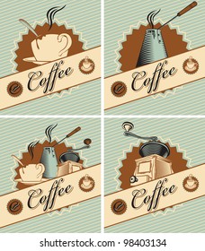 four banners on theme of coffee in retro style