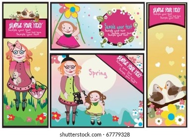 Four banners - set.Spring Summer cards.