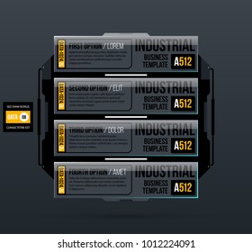 Four banners/options template in industrial style on dark gray background