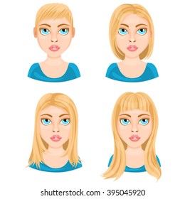 Four basic lengths of women hair that demonstrated on Caucasian blonde
