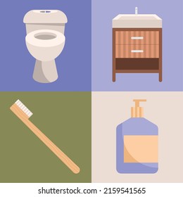 four bathrooms and toilet set icons