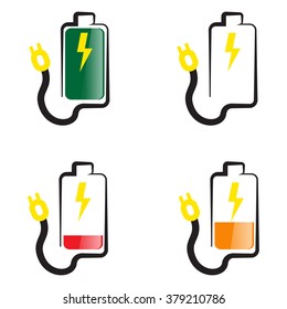 Four batteries are marked with the energy of different colors   