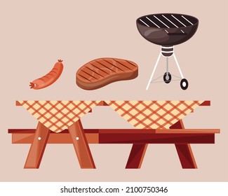 four bbq party set icons