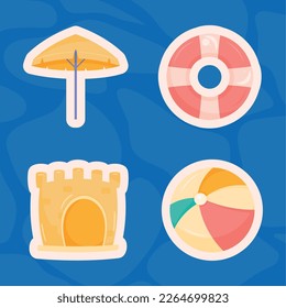 four beach accessories set icons