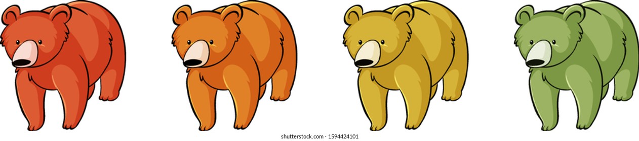 Cuatro osos en la ilustración de fondo blanco