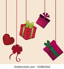 four beautiful boxes with ribbons of different colors in a white background