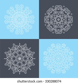 Four beautiful circular ornament. Mandala. Vintage decorative elements. Islam, Arabic, Indian, ottoman motifs. Set of beautiful ethnic, oriental ornaments. Stylized flowers.