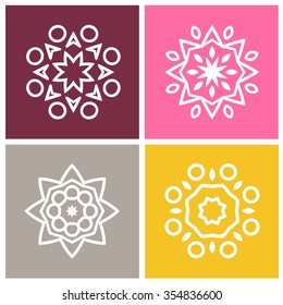 Four beautiful circular ornament on a colored background. Mandala. Vintage decorative elements. Islam, Arabic, Indian, ottoman motifs. Set of beautiful ethnic, oriental ornaments. Stylized flowers.