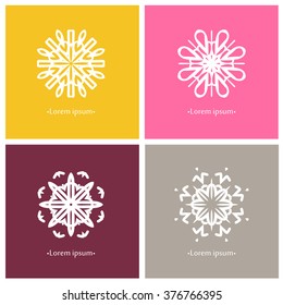 Four beautiful circular ornament on a colored background. Mandala. Vintage decorative elements. Arabic, Indian. Beautiful ethnic, oriental ornaments. Stylized flowers. Set of vector logos. Flowers.