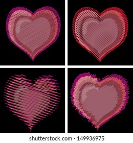 four beautiful and colorful hearts in wave forms