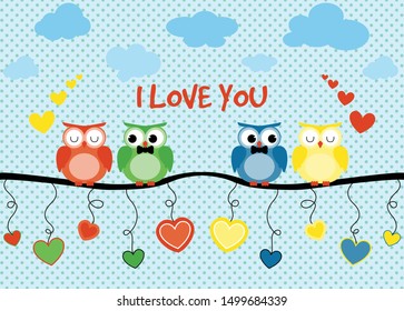 four beautiful and cute owls ( vector 100%)
