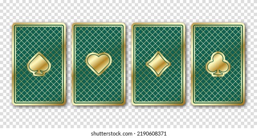 Four beautiful playing cards. The backside cards are green. Vector illustration on a transparent background.