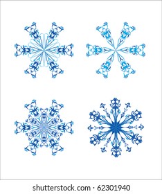 Four beautiful snowflakes on a white background.