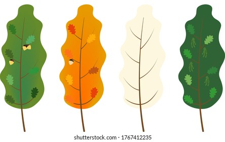 Four beautiful trees, one for each season of the year, summer, autumn, winter, spring.
