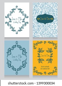 Four beautiful wedding invitations, yellow and blue, vector illustration