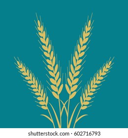 four beautiful Wheat label modern simple on flat design In a gold circle vector Market Plant Product illustration