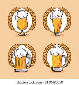 four beers drinks set icons
