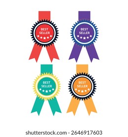 Four Best Seller Badges Red Purple Teal Orange Ribbons
