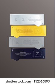 Four big arrows with much space for your content. Vector format, sizable, editable. Fresh modern design. Elements for your website. Presentation or info graphic.