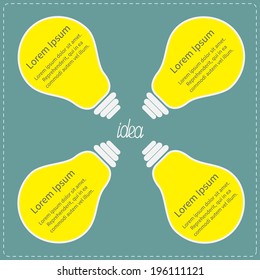 Four big yellow light bulb. Idea concept. Business infographic. Vector illustration.