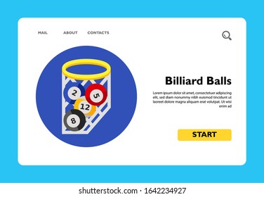 Four billiard balls in net with circle in background. Game, leisure, table. Billiard concept. Can be used for topics like billiard, sport, entertainment.