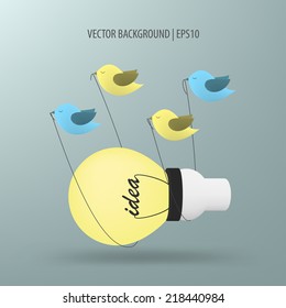 Four birds carrying a bulb light idea.