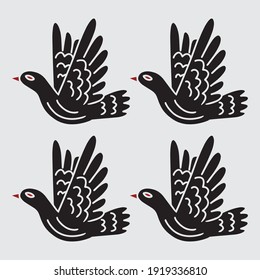 Four birds fly to a destination with a purpose to express their anger.