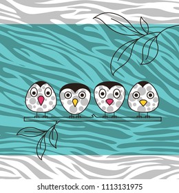 Four birds on a branch
