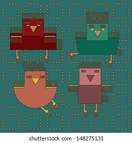Four birds,pattern background.Vector.