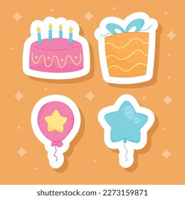 four birthday celebration set icons