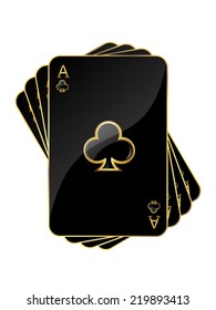 Four black aces. Vector illustration.