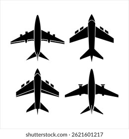 Four Black Airplane Silhouettes Against a White Background