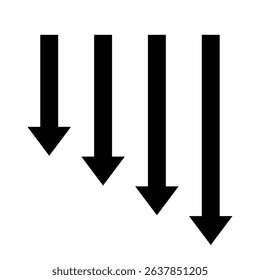 The four black arrows directed down isolated on white background.