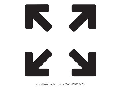 Four black arrows pointing outwards on a white background