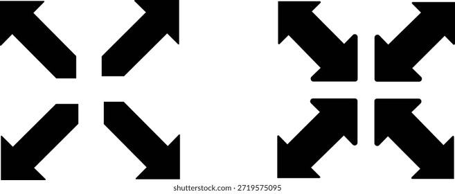 Four black arrows pointing outwards from center on white background direction
