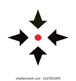 four black arrows pointing to a red dot
