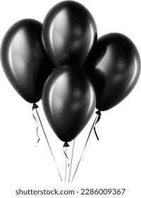 Cuatro globos negros sobre un fondo blanco para tu fiesta de cumpleaños o celebración. Perfecto para celebrar ocasiones especiales, promociones y Viernes Negro