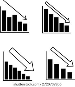 Cuatro gráficos de barras negras con flechas descendentes que indican la flecha hacia abajo del gráfico de declinación