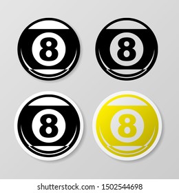 Four black billiards ball stickers isolated on gray background