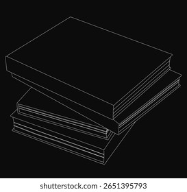 Four black books stacked neatly on a dark background, with the top book slightly tilted for visual interest. The stark contrast between the white pages and black covers creates a striking minimalist.