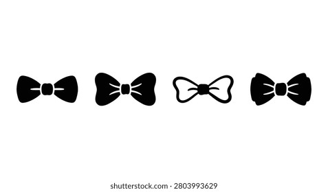 Four black bow tie silhouettes arranged in a horizontal line against a white background silhouette bowties neckwear formalwear