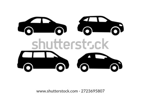 Four black car silhouettes representing different vehicle types on a white background