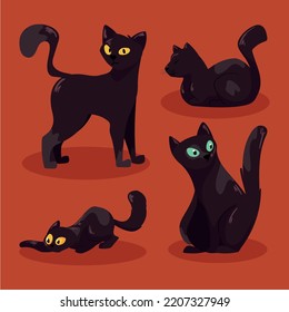 vier Maskottchen-Figuren von schwarzen Katzen