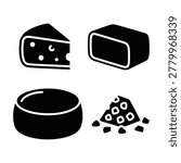 Four black cheese icons with different shapes on white background