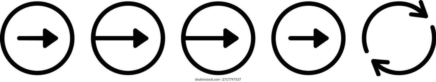 Cuatro flechas circulares negras con una flecha circular bidireccional al final