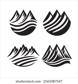 four black color mountain peak silhouettes with vector eps illustrations on a white background high-quality fully editable file