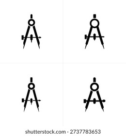 Four black compass on white background geometric tool