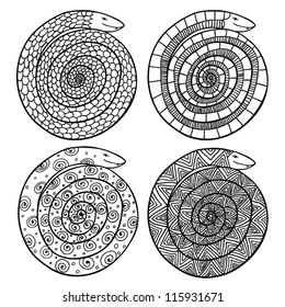 four black contour snakes