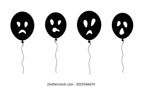 Four black creepy balloons on a white background.